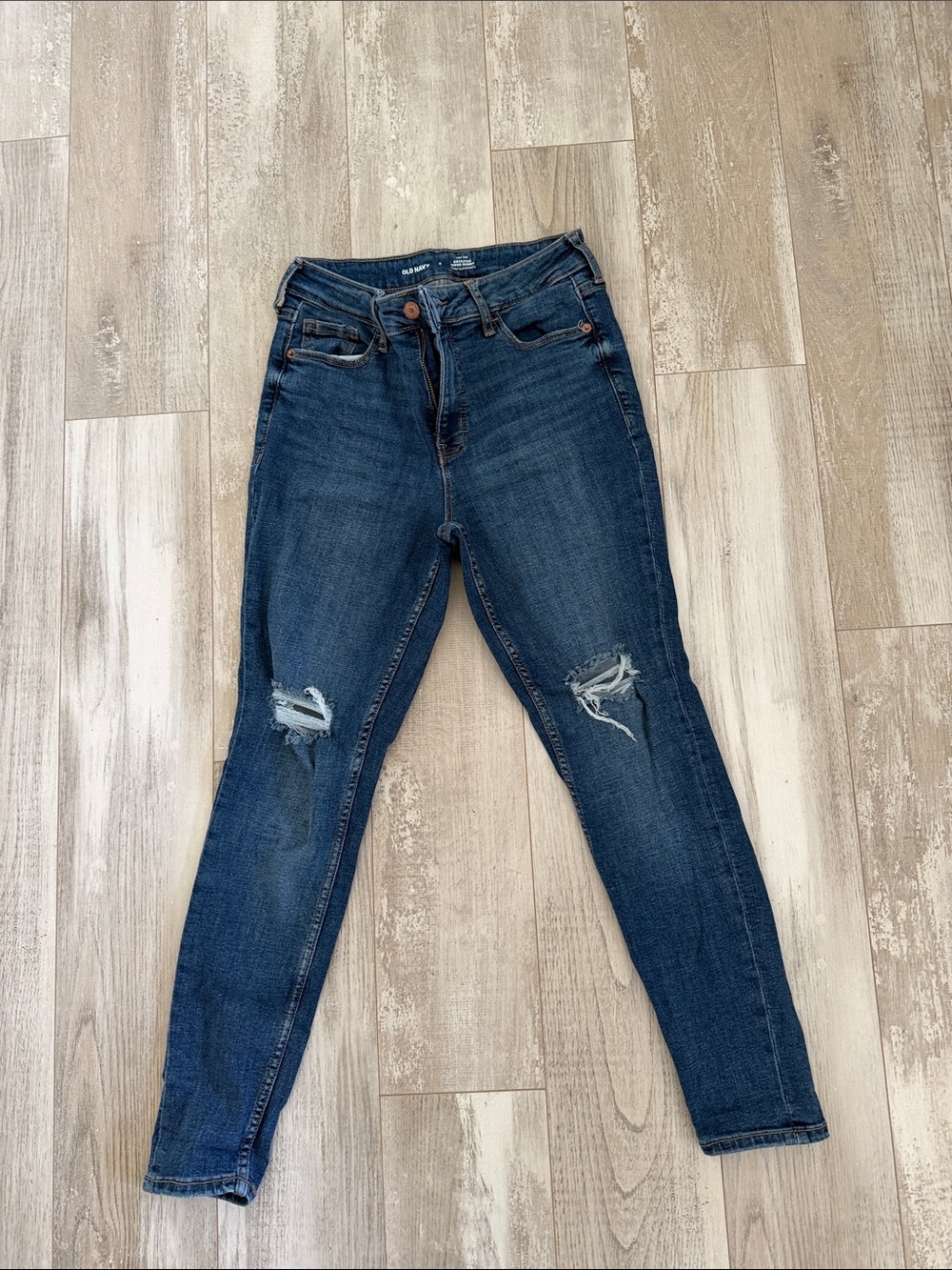 Old Navy Dark Blue Skinny Jeans with Knee Distress 4
